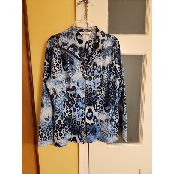 Exclusively Misook Blue Leopard-Print Zip-Up Jacket Size XS - Picture 1 of 7